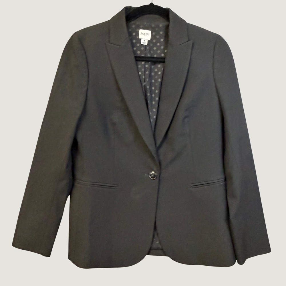 J.Crew‎ Women Black One Button Polka Dot Lined Blazer Jacket Size 6